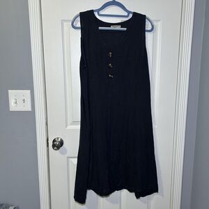 Alessia Pacini Dress Women's 1X Black Linen Sleeveless Button Midi A Line Italy